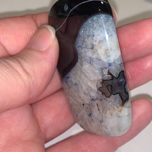 Blue and Black Smooth Druzy Quarts Rectangle Focal - Picture 3 of 7